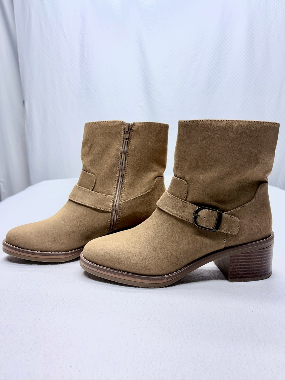 Kensie Noe Ankle Booties Women 9 Brown Faux Suede Buckle